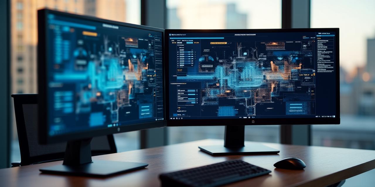 A professional workstation with a digital interface showing resume filtering